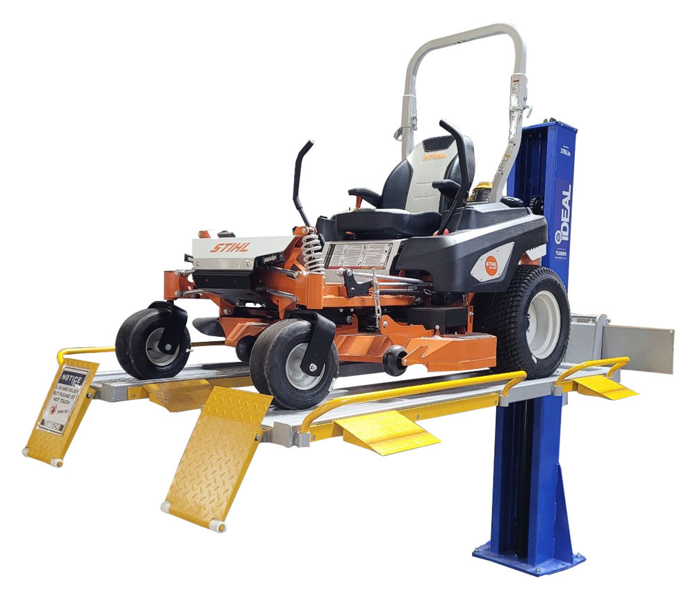 iDeal SC-2K-UTV-X 2,000 lb. Single Column Multi-Use UTV & Mower Storage / Service Lift iDeal SC-2K-UTV-X 2,000 lb. Single Column Multi-Use UTV & Mower Storage / Service Lift — Steel Bay Automotive Supply