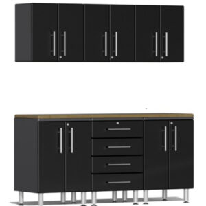 Ulti-MATE Garage Cabinets 2.0 Series Black Metallic 7-Piece Set with Bamboo Worktop — Steel Bay Automotive Supply
