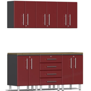 Ulti-MATE Garage Cabinets 2.0 Series Red Metallic 7-Piece Set with Bamboo Worktop