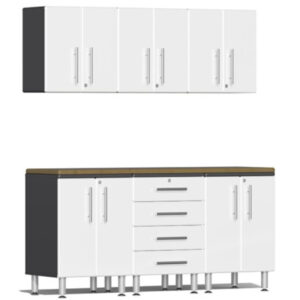 Ulti-MATE Garage 2.0 Series White Metallic 7-Piece Set with Bamboo Worktop — Steel Bay Automotive Supply