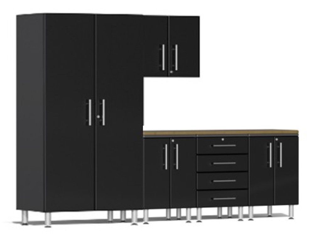 Ulti-MATE Garage Cabinets 2.0 Series Black Metallic 6-Piece Set with Bamboo Top Ulti-MATE Garage Cabinets 2.0 Series Black Metallic 6-Piece Set with Bamboo Top — Steel Bay Automotive Supply