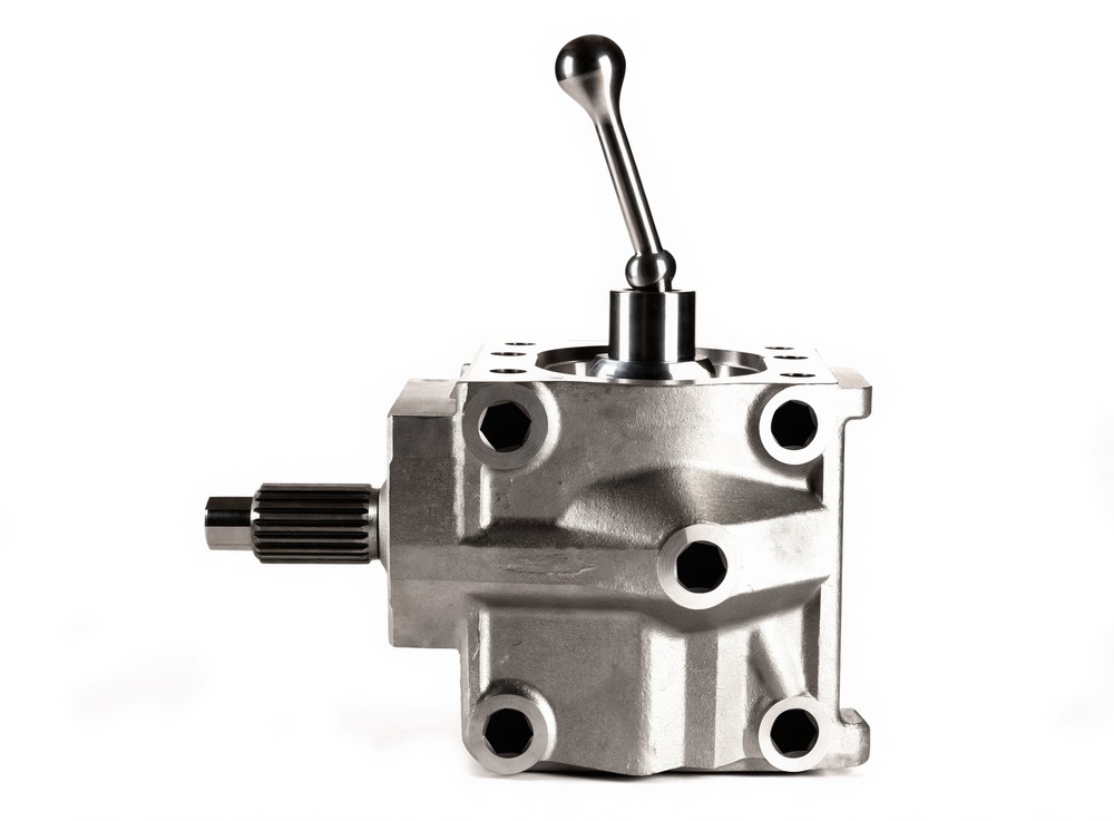 Remanufactured manual gearbox transmission on a white background at Steel Bay Automotive Supply