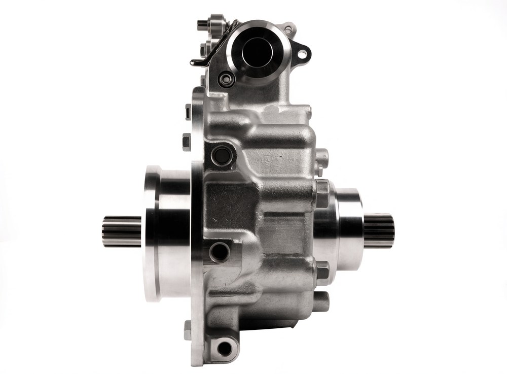Remanufactured four wheel drive transfer case on a white background at Steel Bay Automotive Supply